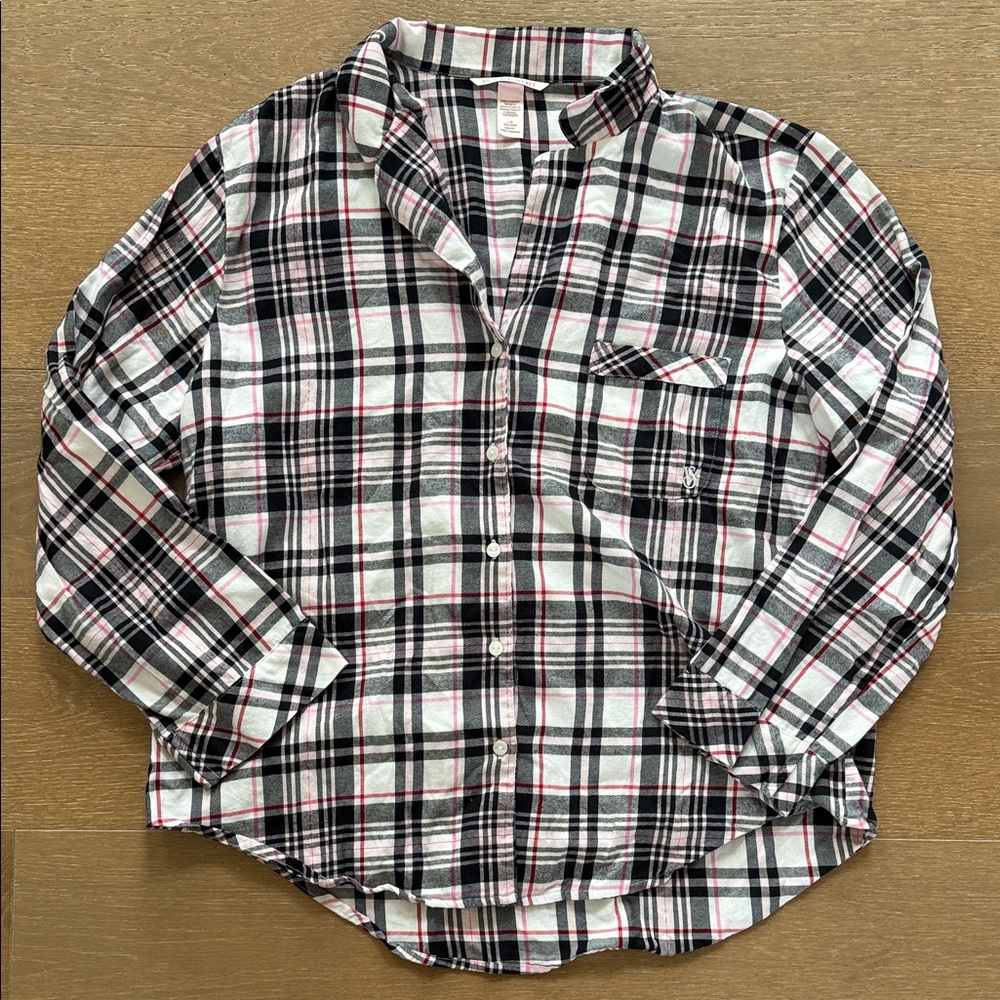 Victoria's Secret Black and Red Flannel Plaid Long Sleeve Top | L